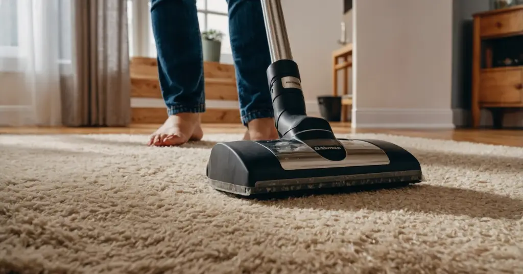 woman vacuuming a house